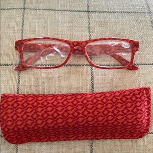 Orange and Red Ikat Patterned Glasses with Case